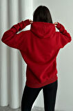 Kadın New York Crew Baskılı Oversize Kapüşonlu Sweatshirt