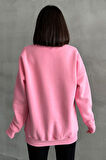 Kadın Renkli Believe Baskılı Oversize Bisiklet Yaka Sweatshirt
