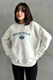 Kadın New Rochelle Baskılı Oversize Bisiklet Yaka Sweatshirt