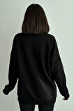 Kadın New York Crew Baskılı Oversize Bisiklet Yaka Sweatshirt