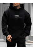 Erkek Bones Baskılı Kapüşonlu Oversize Sweatshirt