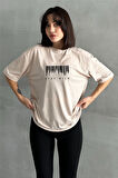 Kadın Stay Wild Baskılı Bisiklet Yaka Oversize T-Shirt