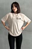 Kadın Limited Time Baskılı Bisiklet Yaka Oversize T-Shirt