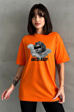 Kadın Angel Baby Baskılı Bisiklet Yaka Oversize T-Shirt