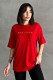 Kadın Decision Baskılı Bisiklet Yaka Oversize T-Shirt