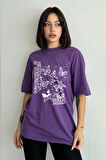 Kadın Summer Time Baskılı Bisiklet Yaka Oversize T-Shirt