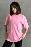 Kadın Romantie Baskılı Bisiklet Yaka Oversize T-Shirt