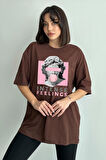 Kadın Intense Feelings Baskılı Bisiklet Yaka Oversize T-Shirt