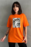 Kadın Davut Heykeli Baskılı Bisiklet Yaka Oversize T-Shirt