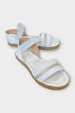 Kadın Taşlı Tek Bant Lastik Detaylı Sandalet BEYAZ