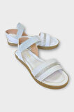 Kadın Taşlı Tek Bant Lastik Detaylı Sandalet BEYAZ