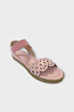 Kadın Tek Bant Lastik Detaylı Lazer Kesim Yazlık Sandalet PUDRA