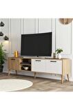 Mezza 1585 Exxen 180 cm (Ahşap Ayaklı) Tv Ünitesi Sepet Beyaz