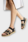 Kadın Tokalı Hasır Tek Bant Lastik Detaylı Sandalet SİYAH