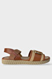 Kadın Tokalı Hasır Tek Bant Lastik Detaylı Sandalet TABA