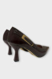 Kadın Rugan Yan Bant Detaylı Topuklu Ayakkabı  KAHVERENGİ