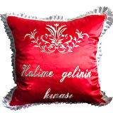 Kişiye Özel Saten Kına Yastığı Kırmızı 40x40 cm