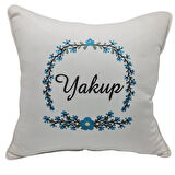 Kişiye Özel Nakışlı Doğum Yastığı Mavi Çİçek Desenli 40x 40 cm
