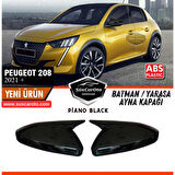 Peugeot 208 2021 Sonrası Uyumlu Batman Yarasa Ayna Kapağı Piano Black ABS Plastik Sağ Sol Takım
