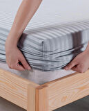 Pamuklu Çizgili Saten Tek Kişilik Lastikli Çarşaf Seti 100x200cm30 Cm 1 Adet Yastık Kılıfı 50x70