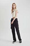 DeFacto Coool Straight Fit Kargo Gabardin Pantolon B7611AX24SPBK27