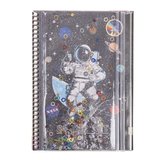 Vuki Kalemlikli Not Defteri 48 Sayfa Çizgili Simli ve Sulu Kapaklı Kalem Kutulu A5 Defter Astronot Vk-0112-05