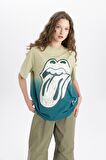 DeFacto Rolling Stones Oversize Geniş Kalıp Bisiklet Yaka Kısa Kollu Tişört C3770AX24SMKH447