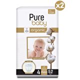Pure Baby Organik Pamuklu Cırtlı Bez 2'Li Paket 4 Numara Maxi 104 Adet