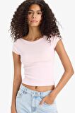 Slim Fit Dar Kesim Kayık Yaka Fitilli Kaşkorse Kısa Kollu Tişört