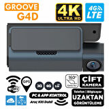 GROOVE G4D 4G LTE 4K UHD Ön+Arka Araç İçi Kamera Sim Kart Destekli Uzaktan Erişim Canlı Video |WiFi|GPS|160° Geniş Açı|G-Sensor|Çift Yönlü Konuşma|