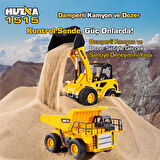 HUINA 1515 1/24 9CH RC Damperli Kamyon & Wheel Loader Dozer Kazıcı Set İş Makinesi İnşaat Uzaktan Kumandalı RC Model Metal Kepçeli - 2.4G Gerçekçi Similasyon Ses ve Işık Sistemi