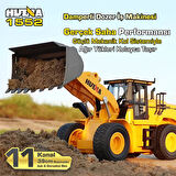 HUINA 1552 1/16 11CH RC Wheel Loader Damper Dozer Kamyon İş Makinesi Kazıcı Uzaktan Kumandalı RC Model Metal Kepçeli -2.4G Gerçekçi Similasyon Ses ve Işık Sistemi