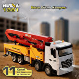 HUINA 1381 1/18 11CH Beton Çimento Dökme Kamyonu İş Makinesi İnşaat Uzaktan Kumandalı RC Model Sarı - 2.4Ghz Gerçekçi Similasyon Ses ve Işık Sistemi