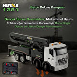 HUINA 1381 1/18 11CH Beton Çimento Dökme Kamyonu İş Makinesi İnşaat Uzaktan Kumandalı RC Model Gri -2.4Ghz Gerçekçi Similasyon Ses ve Işık Sistemi