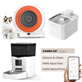 Groove Q-Clean Akıllı Otomatik Kedi Tuvaleti Turuncu - Petfit Aqua Flow Akıllı Bataryalı Su Pınarı Çeşmesi + Petfit Feline Prime Akıllı Otomatik Mama Kabı Bundle