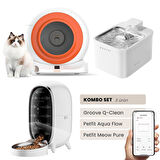 Groove Q-Clean Akıllı Otomatik Kedi Tuvaleti Turuncu - Petfit Aqua Flow Akıllı Bataryalı Su Pınarı Çeşmesi + Petfit Meow Pure Akıllı Otomatik Mama Kabı Bundle