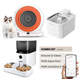 Groove Q-Clean Akıllı Otomatik Kedi Tuvaleti Turuncu - Petfit Aqua Flow Akıllı Bataryalı Su Pınarı Çeşmesi + Petfit AutoDine X Plus Akıllı Otomatik Mama Kabı Bundle