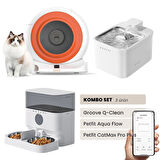Groove Q-Clean Akıllı Otomatik Kedi Tuvaleti Turuncu - Petfit Aqua Flow Akıllı Bataryalı Su Pınarı Çeşmesi + Petfit CatMax Pro Plus Akıllı Otomatik Mama Kabı Bundle