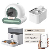 Groove Ti+ Akıllı Otomatik Kedi Tuvaleti Yeşil - Petfit Aqua Flow Akıllı Bataryalı Su Pınarı Çeşmesi + Petfit CatMax Pro Plus Akıllı Otomatik Mama Kabı Bundle