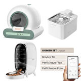 Groove Ti+ Akıllı Otomatik Kedi Tuvaleti Yeşil - Petfit Aqua Flow Akıllı Bataryalı Su Pınarı Çeşmesi + Petfit Meow Pure Akıllı Otomatik Mama Kabı Bundle