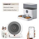 Groove Q-Clean Wi-Fi Akıllı Otomatik Kedi Tuvaleti Gri + Petfit CatMax Pro Plus 5L Wi-Fi Kameralı Akıllı Otomatik Mama Kabı Besleme Ünitesi Bundle