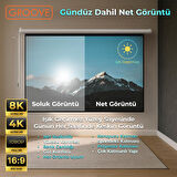 Groove Vizio Pro 100¨ Inch Blackout Işık Geçirmez Elektrikli Otomatik Kumandalı Projeksiyon Perdesi 220x125cm +Motorlu+Canlı Renkler+Göz Koruması+Leke Tutmaz Projector