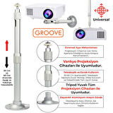 Vankyo Groove 30-60CM Alüminyum Projeksiyon Cihazı Tavan Askı Aparatı Duvar Bağlantı Aparatı Universal Projector Beyaz (360° Dönebilen Tripod Yuvalı)