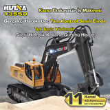 HUINA Kaliwo 13550 1/18 11CH Kazıcı Ekskavatör İş Makinesi İnşaat Uzaktan Kumandalı RC Model Metal Kepçeli Sarı - 2.4Ghz Gerçekçi Similasyon Ses ve Işık Sistemi