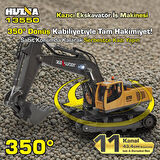 HUINA Kaliwo 13550 1/18 11CH Kazıcı Ekskavatör İş Makinesi İnşaat Uzaktan Kumandalı RC Model Metal Kepçeli Sarı - 2.4Ghz Gerçekçi Similasyon Ses ve Işık Sistemi