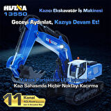 HUINA Kaliwo 13550 1/18 11CH Kazıcı Ekskavatör İş Makinesi İnşaat Uzaktan Kumandalı RC Model Metal Kepçeli Mavi - 2.4Ghz Gerçekçi Similasyon Ses ve Işık Sistemi