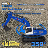 HUINA Kaliwo 13550 1/18 11CH Kazıcı Ekskavatör İş Makinesi İnşaat Uzaktan Kumandalı RC Model Metal Kepçeli Mavi - 2.4Ghz Gerçekçi Similasyon Ses ve Işık Sistemi