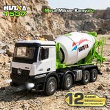 HUINA 1537 1/14 12CH Profesyonel RC Uzaktan Kumandalı İş Makinesi Metal Beton Mikser Çimento Kamyonu İnşaat Aracı Mixer Truck - Sesli ve Işıklı