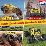 HAIBOXING RC 1/16 Ravage 45+ KM/H Sürat Uzaktan Kumandalı RC Model Araba RTR Elektrikli 4WD Brushless Fırçasız Offroad Truck (Sarı) + 1500 mAh 7.4V 2S 30C Lipo Batarya