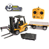 HUINA 1576 1/10 Yüksek Kalite RC Model Forklift & Römork Vinç Set İş Makinesi RC Uzaktan Kumandalı Metal -2.4G 8 Kanal Full Fonksiyon Sesli&Işıklı